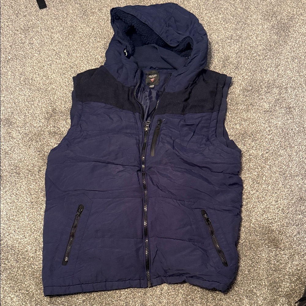 Guess Men's Dark Blue Hooded Vest